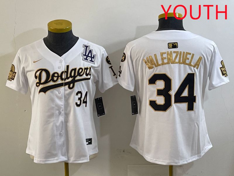 Youth Los Angeles Dodgers #34 Valenzuela White Gold Game 2025 Nike MLB Jersey style 4->youth mlb jersey->Youth Jersey